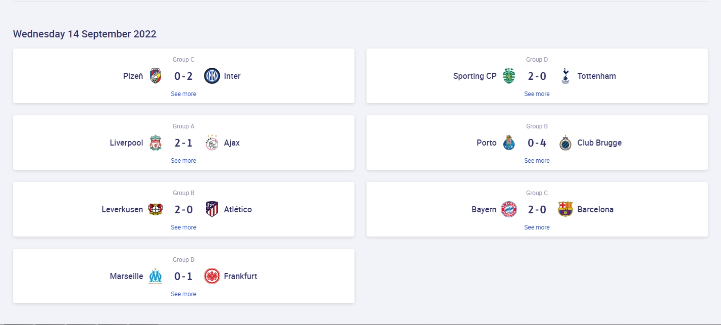 欧冠小组赛次轮战报：拜仁双杀巴萨夺首胜，利