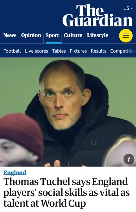 英格兰主帅图赫尔：社交技能与团队凝聚力成世